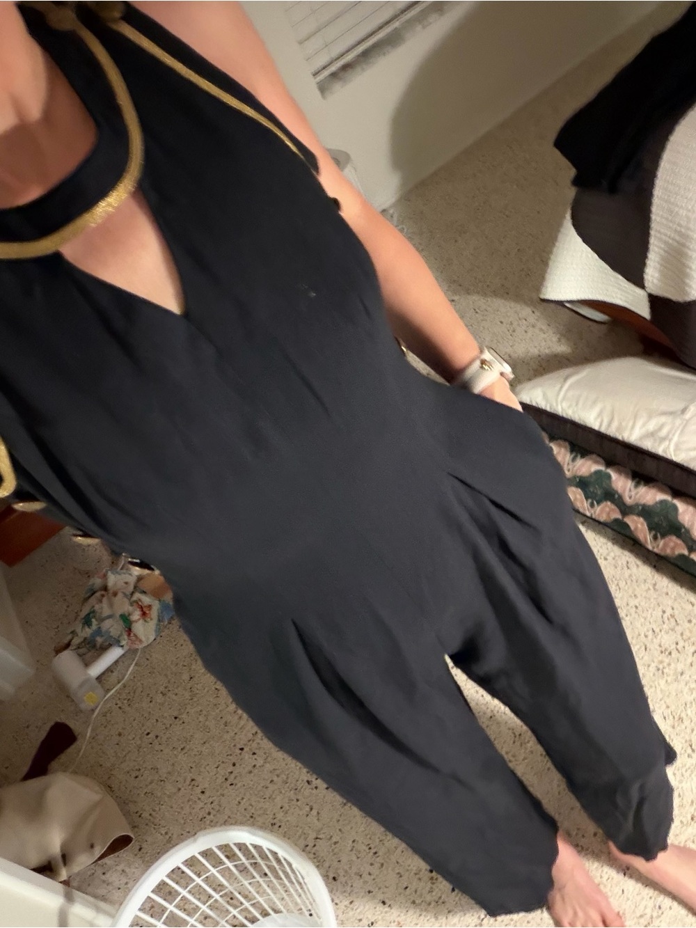 Vintage 90’s Cache navy gold sailor jumpsuit romper 10